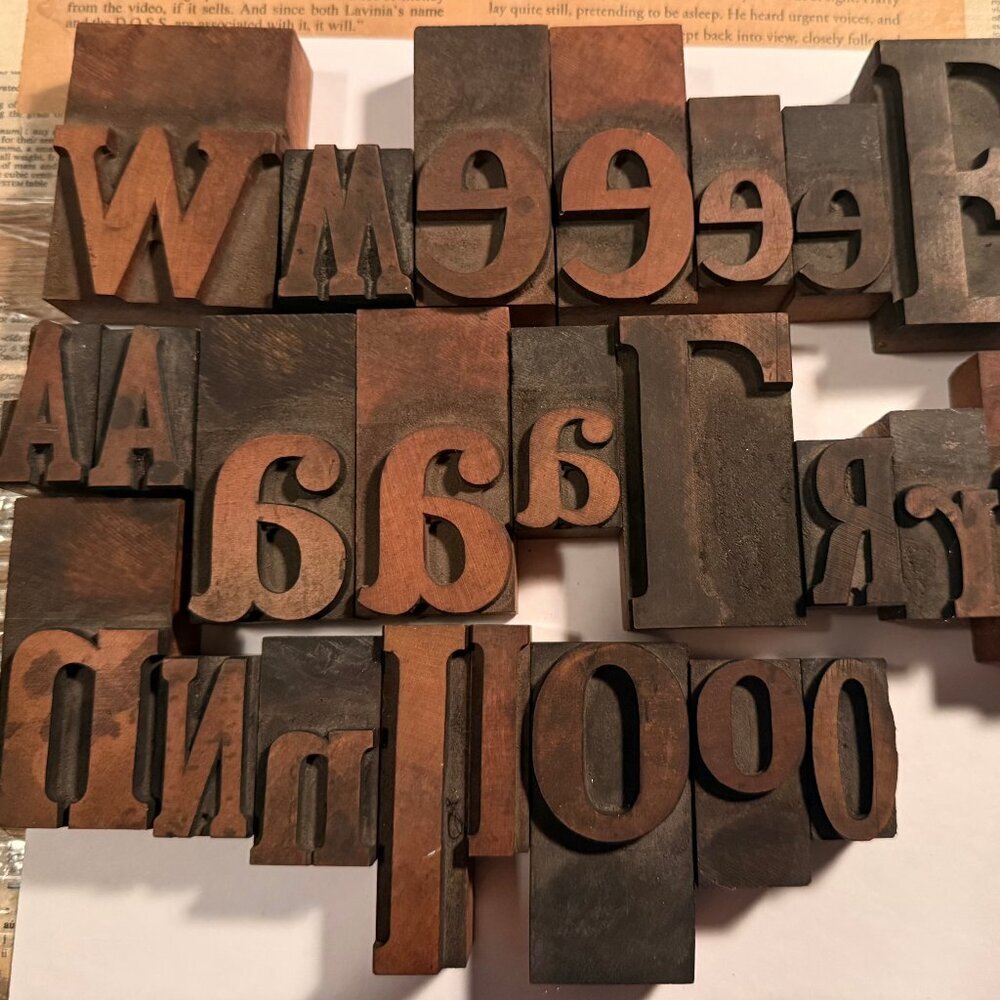 Vintage Wooden Letterpress Printing Blocks Set of 29 Antique Wood Type